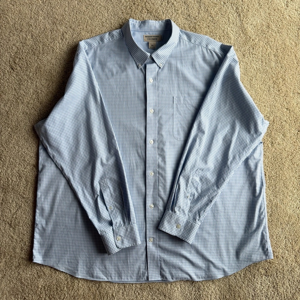 Duluth Trading Co Wrinklefighter Blue Check Button Down Shirt 3XL